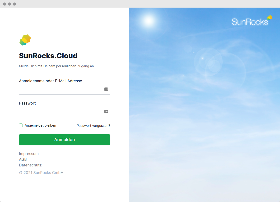 Sunrocks.Cloud Custom Login Page